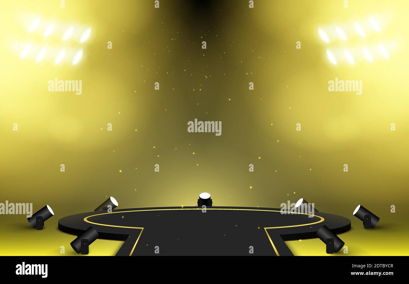 Schwarz und Gold Podium Weißgold Scheinwerfer im Studio Zimmer Stock Vektor
