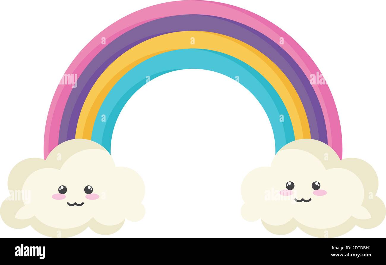 regenbogen mit Wolken kawaii Zeichen Stock Vektor