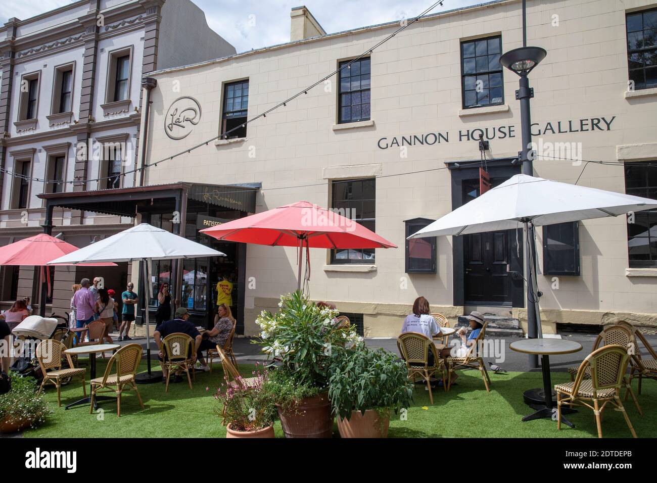 Gannon House Kunstgalerie und Café im Freien in der Argyle Street, dem historischen Rocks-Viertel im Stadtzentrum von Sydney, NSW, Australien Stockfoto