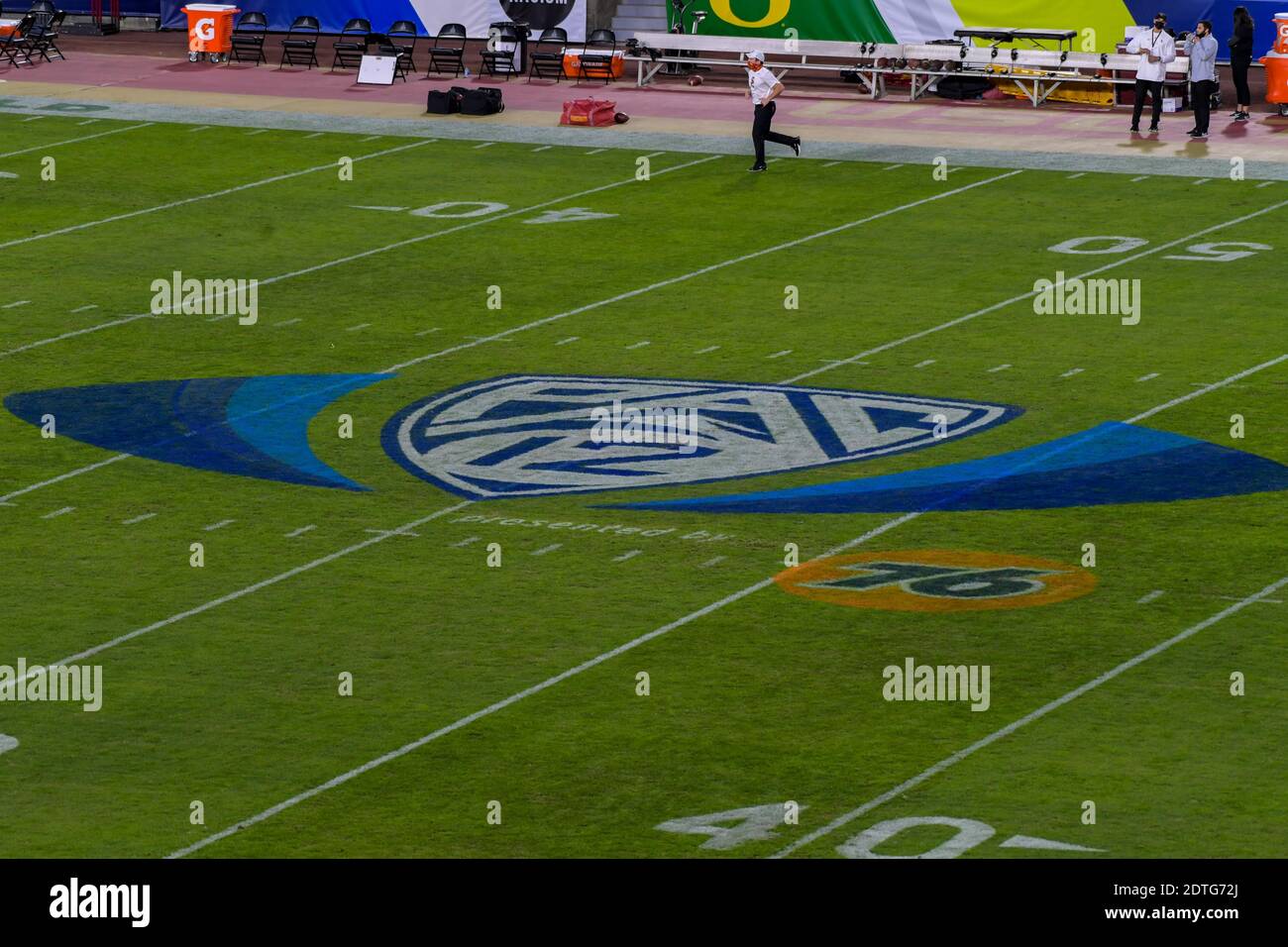 Allgemeine Gesamtansicht der Beschilderung der Fußballmeisterschaft Pac-12 während einer NCAA Fußballspiel zwischen den Oregon Ducks und dem Süden Kalifornische Trojaner Stockfoto