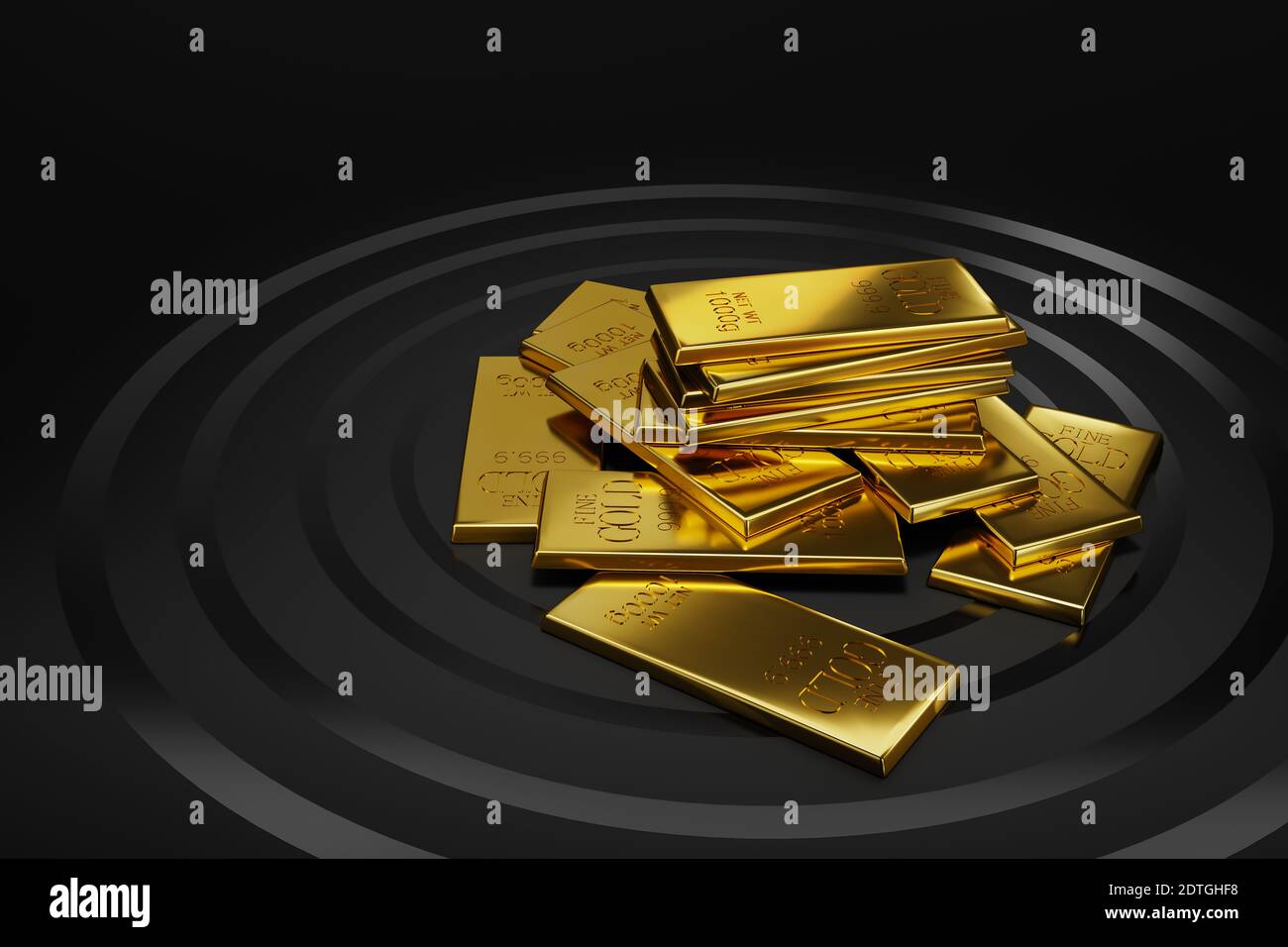Schwarzer Hintergrund und Goldbarren 3d-Illustration Stockfoto