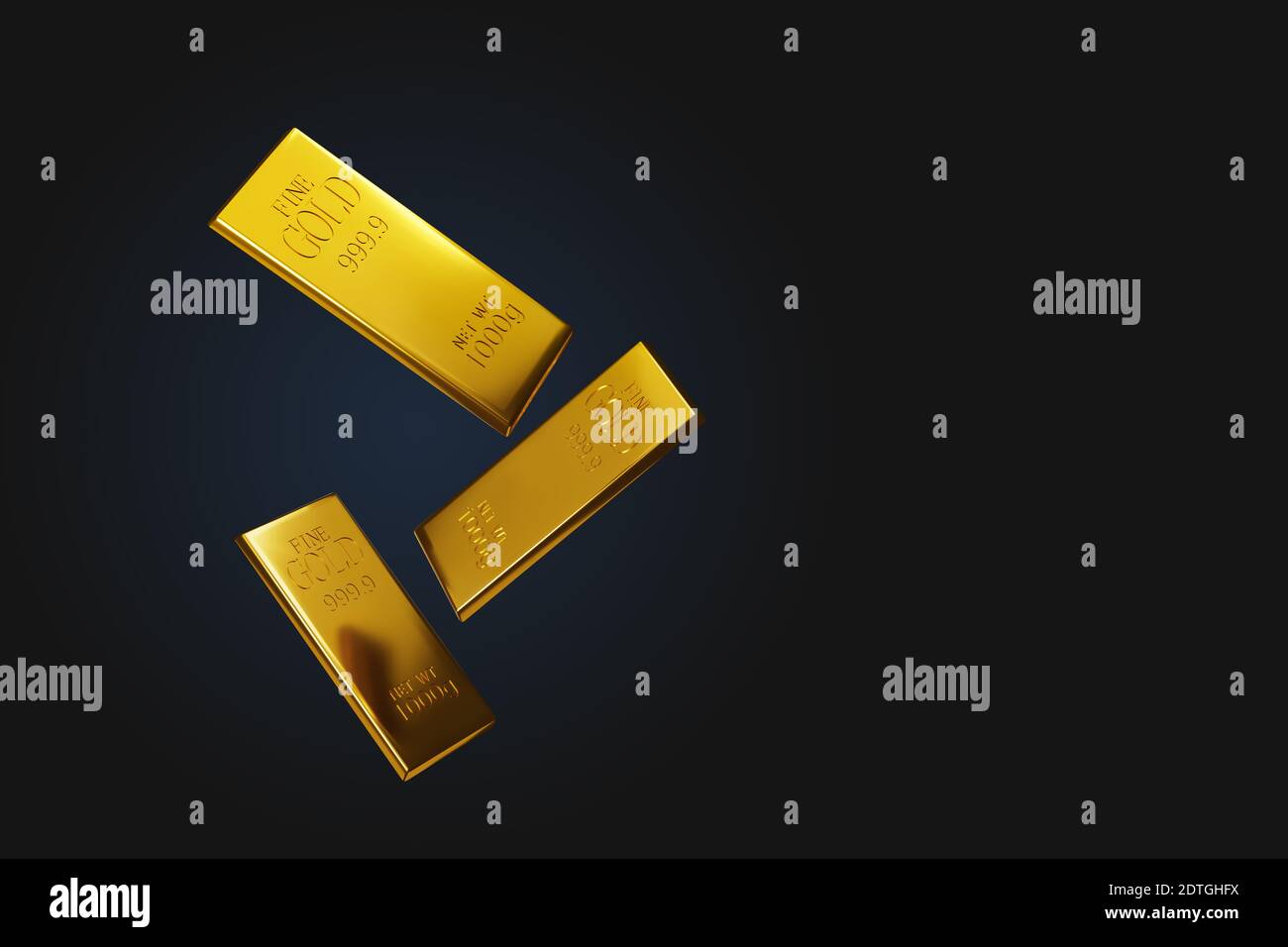 Schwarzer Hintergrund und Goldbarren 3d-Illustration Stockfoto