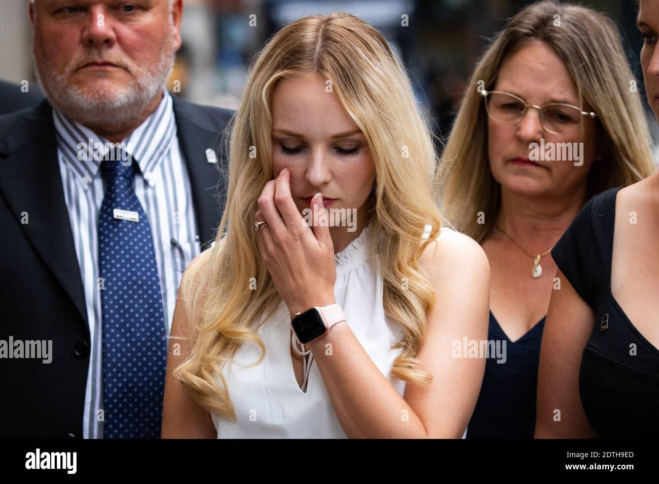 PA ÜBERPRÜFUNG DES JAHRES 2020 Datei Foto vom 24/07/20 von Lissie Harper, die Witwe von PC Andrew Harper, außerhalb der Old Bailey in London, nach Fahrer Henry Long, 19, wurde nicht für schuldig befunden Mord. Stockfoto