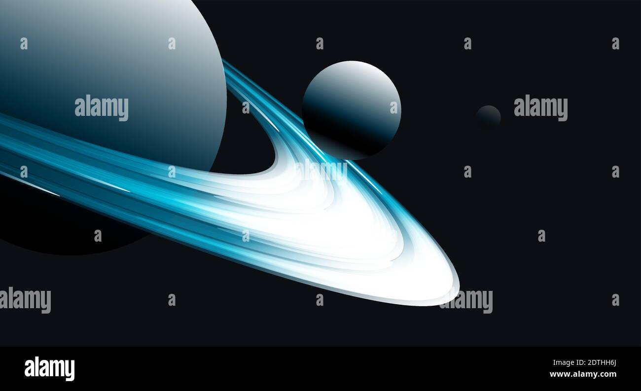 Illustration eines Planeten mit Ringen und Satellit, abstrakter Raumhintergrund, Tapetendesign Stock Vektor