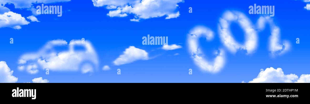 Auto geformte Wolken und co2-Verschmutzung Konzept auf einem hellen Tagespanorama Stockfoto