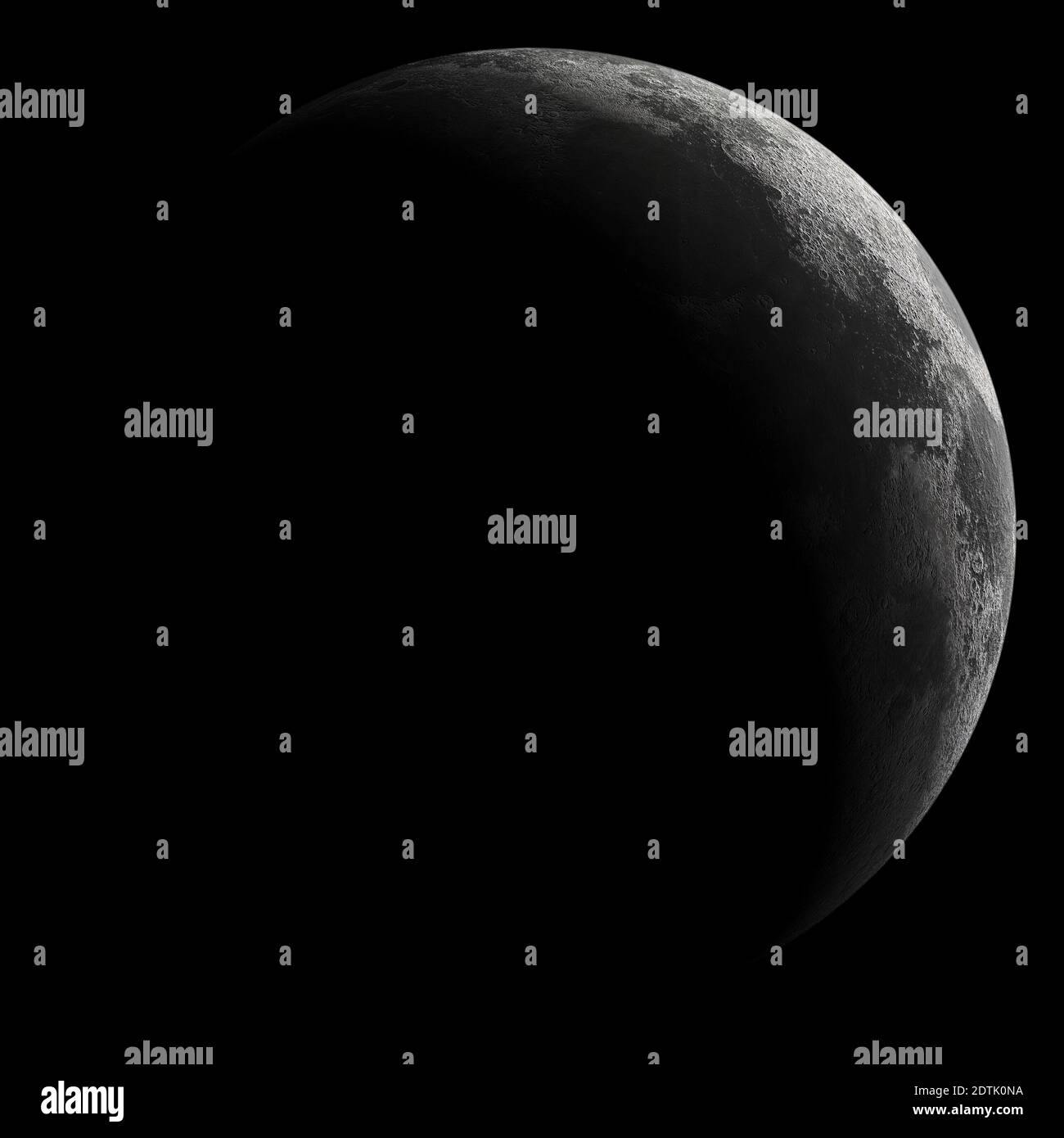 Wachender Halbmond am Nachthimmel mit Kraterdetails Stockfoto