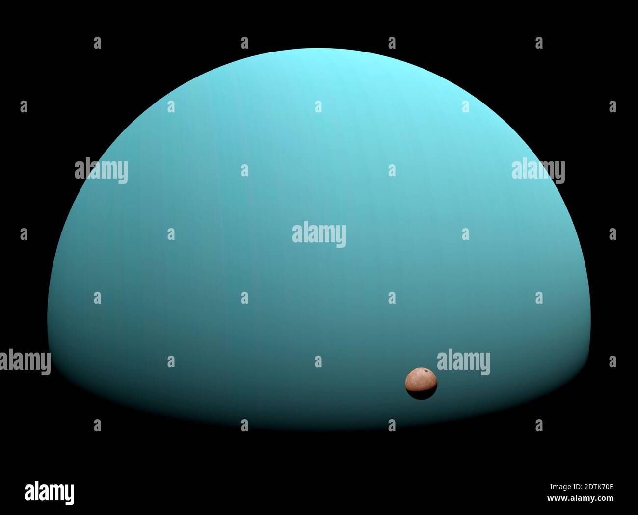 Eisriese Uranus im Weltraum mit Monde-Konzept Stockfoto