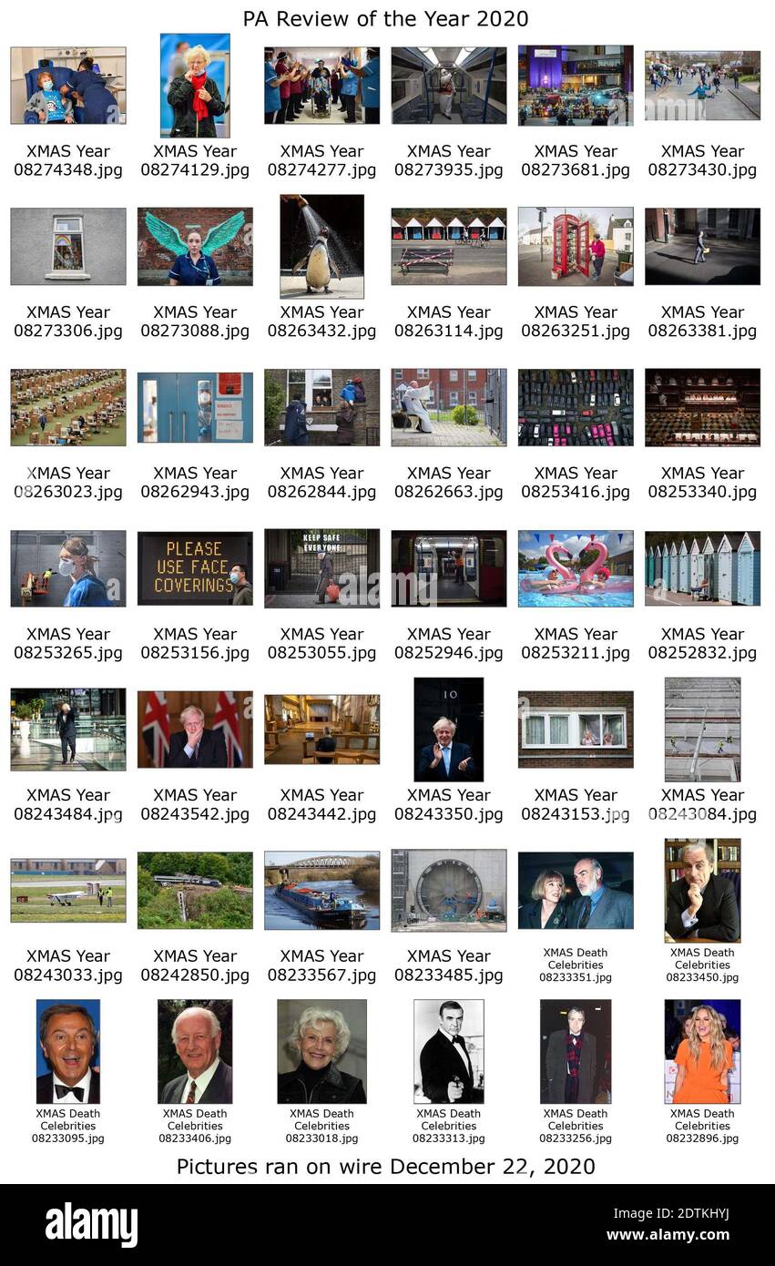 Dies ist das Kontaktblatt 1/4 der Bilder, die heute Morgen von der PA-ÜBERPRÜFUNG DES JAHRES 2020 gesendet wurden. Stockfoto
