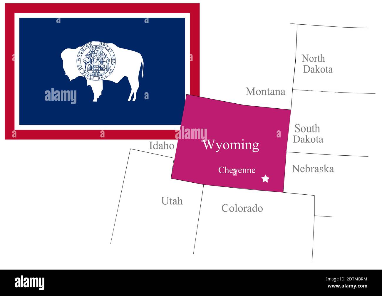 Staat Wyoming der USA Flagge und Karte, Vektor-Illustration Stock Vektor