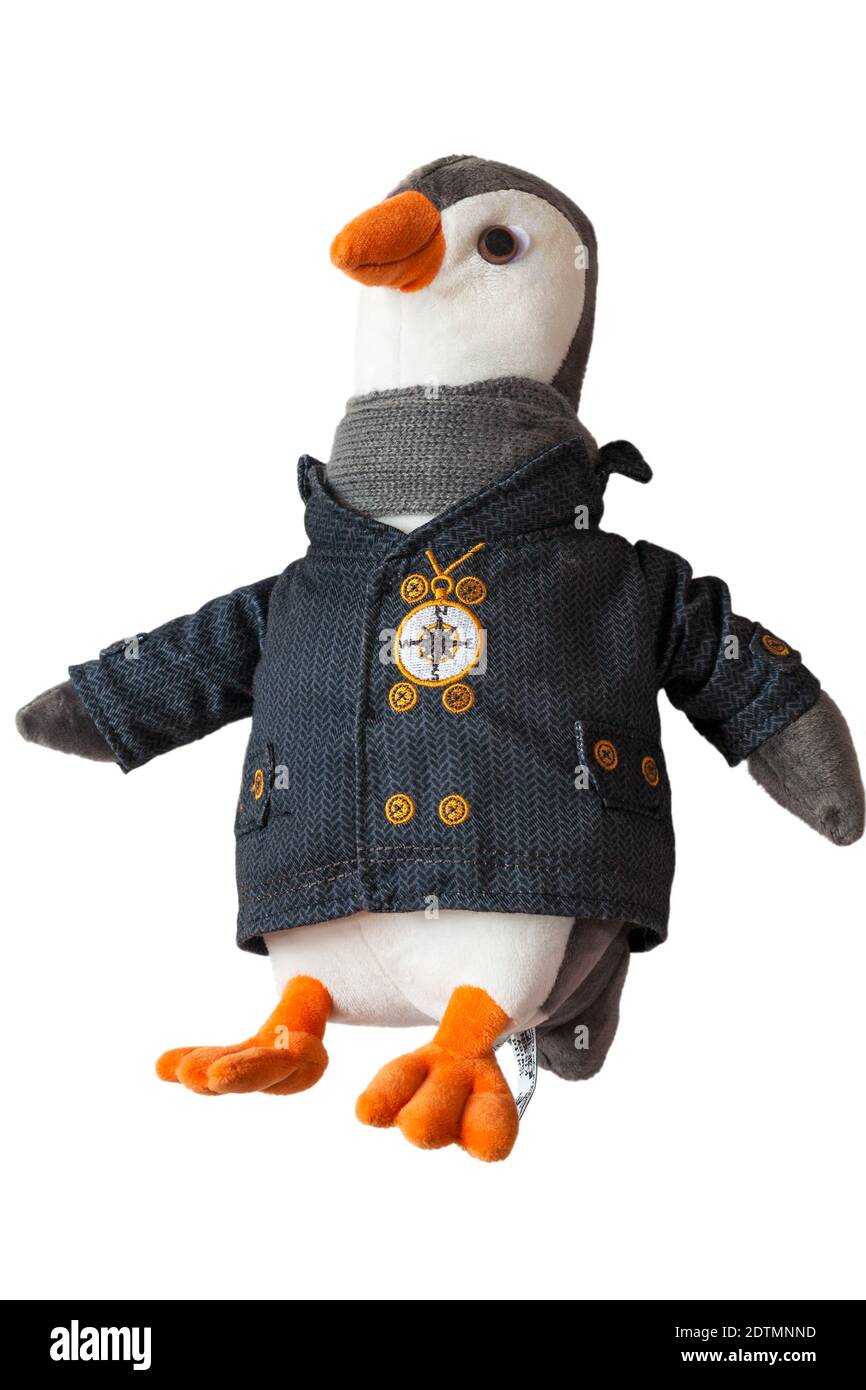 Wilbur the Explorer Britisches Gas Maskottchen Spielzeug isoliert auf weißem Hintergrund - Pinguin Plüsch, Wilbur der Pinguin Stockfoto