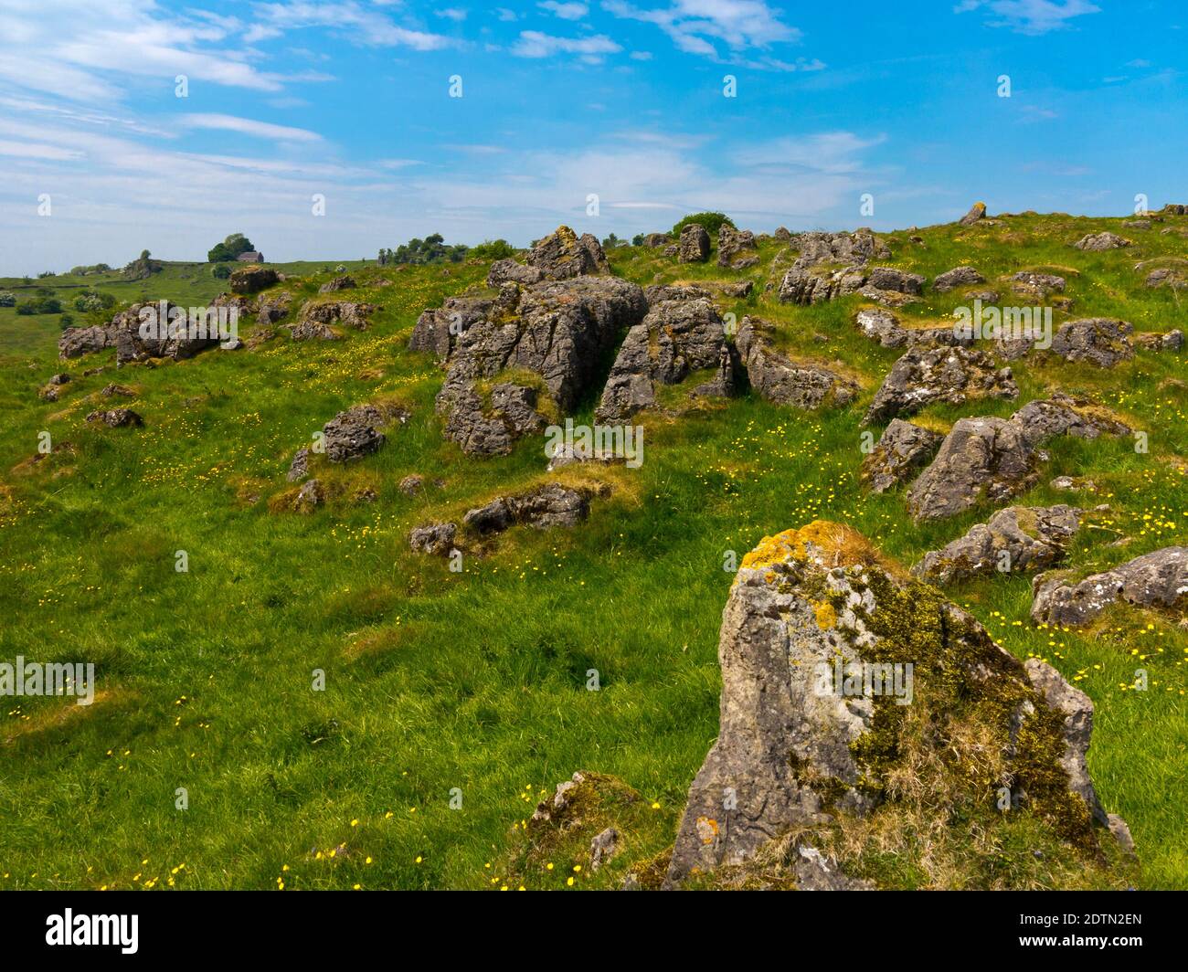 Kalksteinfelsen in der Landschaft bei Carsington Weiden in der Nähe von Brassington In der Derbyshire Dales England Stockfoto