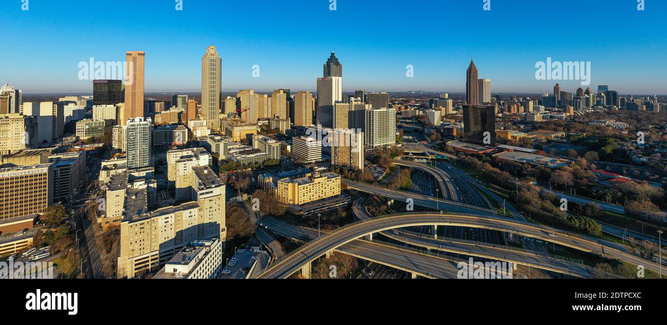 Atlanta Downtown Skyline Aerial Panorama. USA, Atlanta 2020 , Georgia, Stockfoto