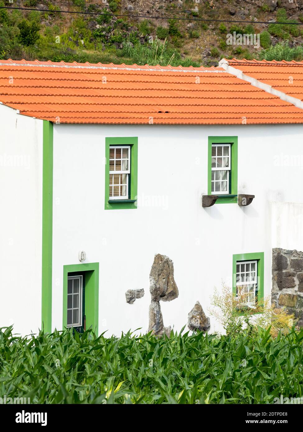 Faja dos Vimes. Sao Jorge Island, eine Insel auf den Azoren (Ilhas dos Acores) im Atlantischen Ozean. Die Azoren sind eine autonome Region Portugals. Stockfoto