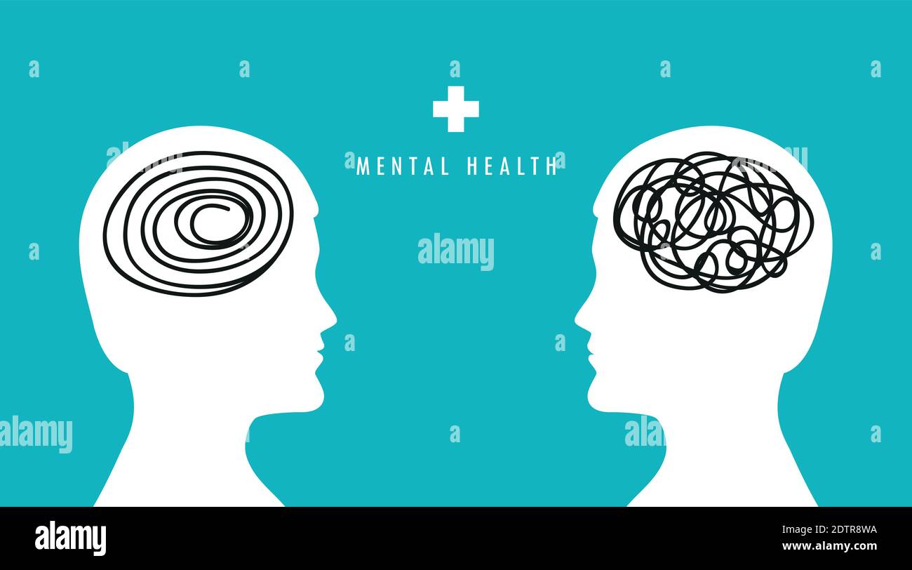 Psychische Gesundheit Konzept Mensch Gehirn Silhouette Vektor Illustration EPS10 Stock Vektor