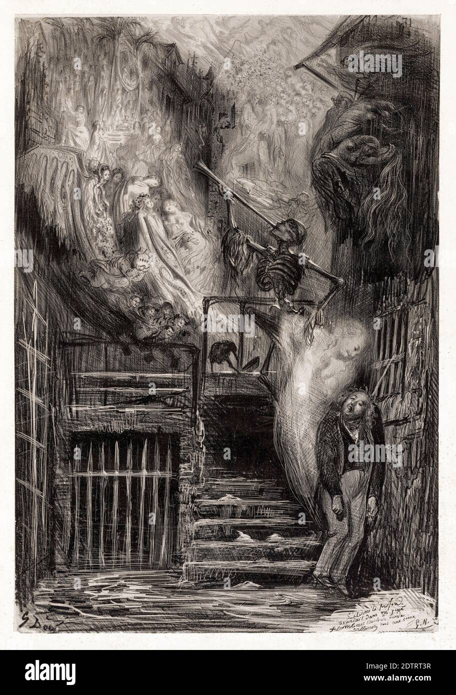 La Rue de la Vieille Lanterne: Der Selbstmord von Gérard de Nerval, Lithographie von Gustave Doré, 1855 Stockfoto