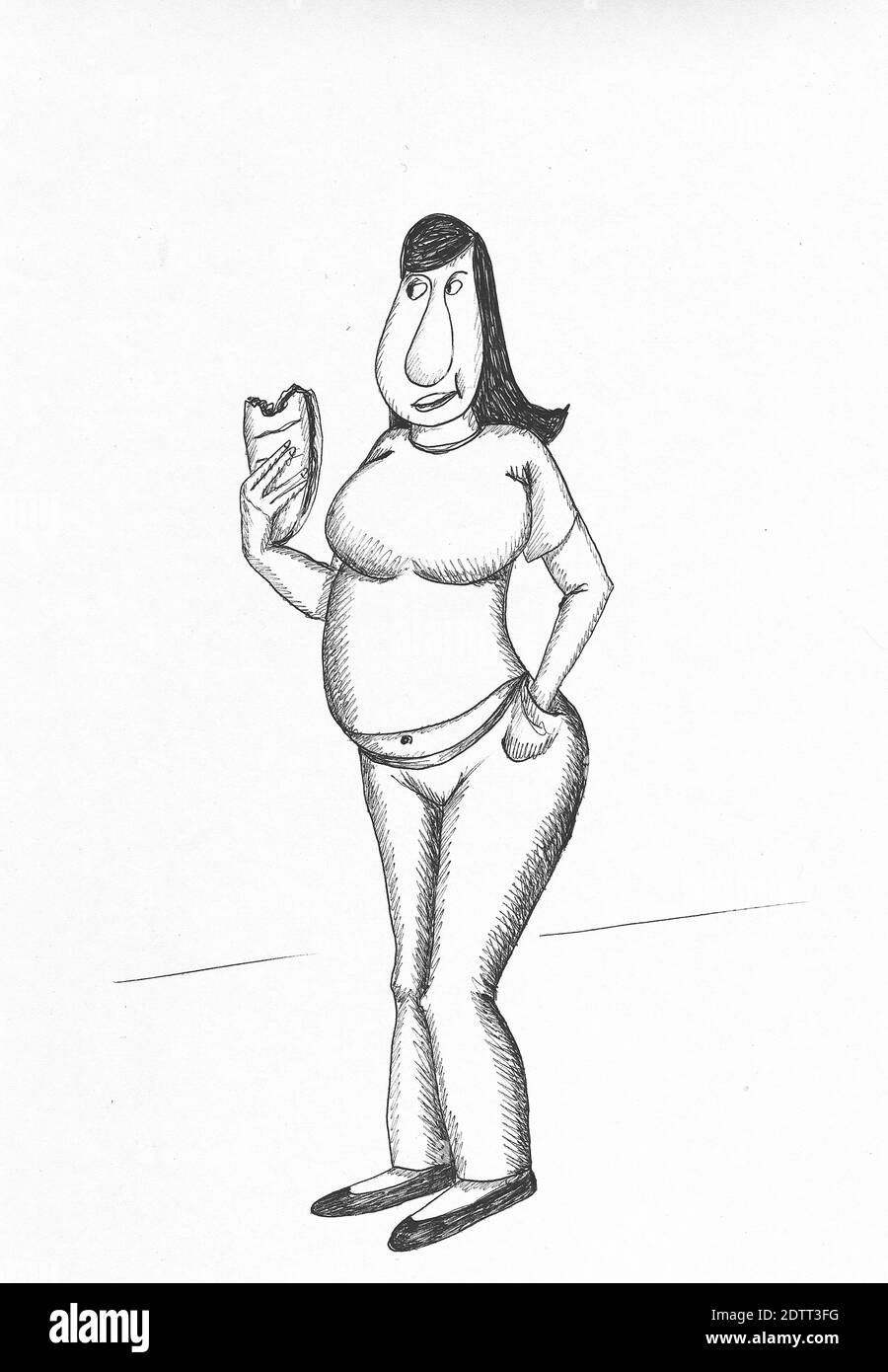 Fat Frau essen ein Sandwich. Abbildung. Stockfoto
