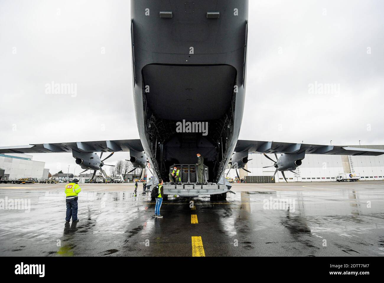 Abbildung Bild zeigt die Ankunft eines A400M Transportflugzeugs der Belgischen Verteidigung, auf dem Militärflughafen in Melsbroek, Steenokkerzeel, TU Stockfoto