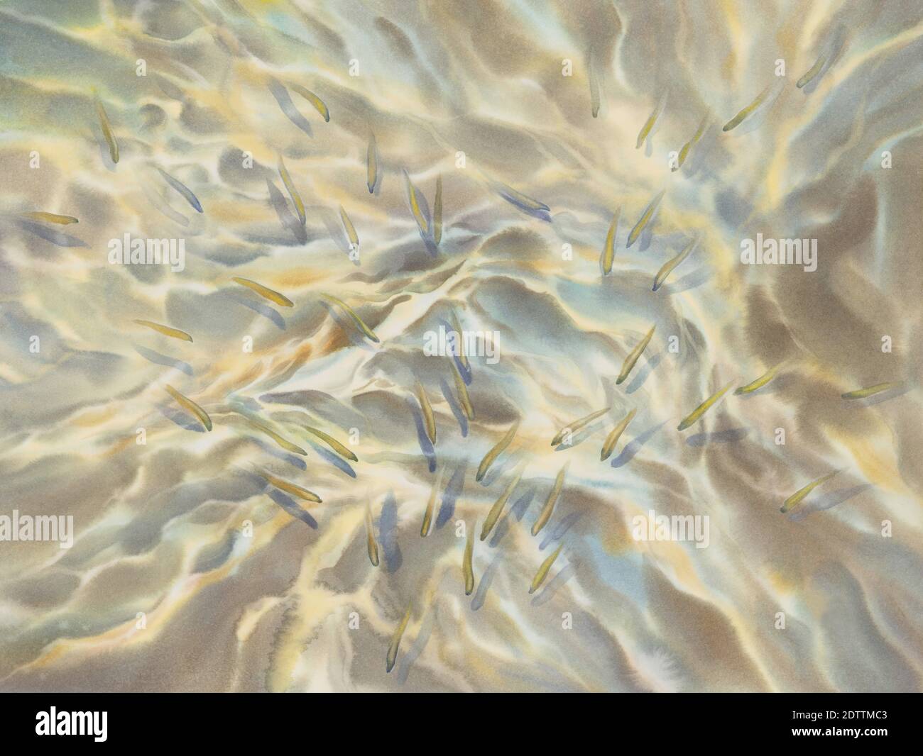Sonnige Wasser mit transparenten Wellen Aquarell Hintergrund Stockfoto