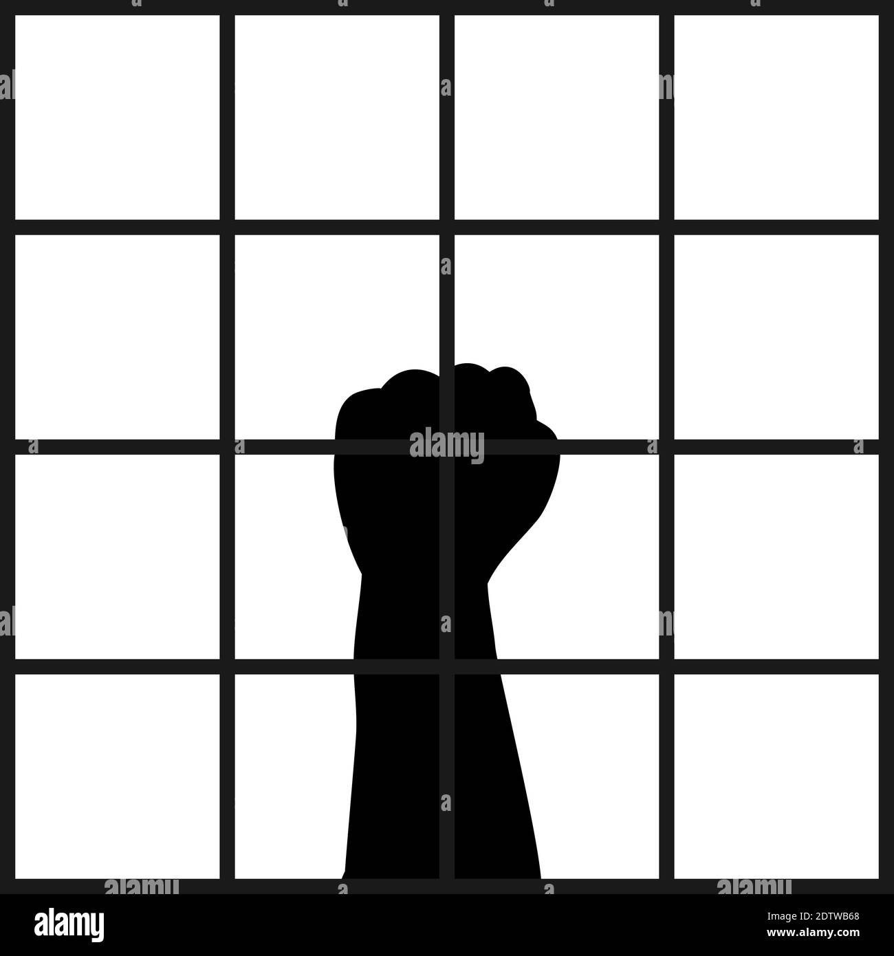 Silhouette Mann Hand im Gefängnis. Symbol für die Abbildung Stock Vektor