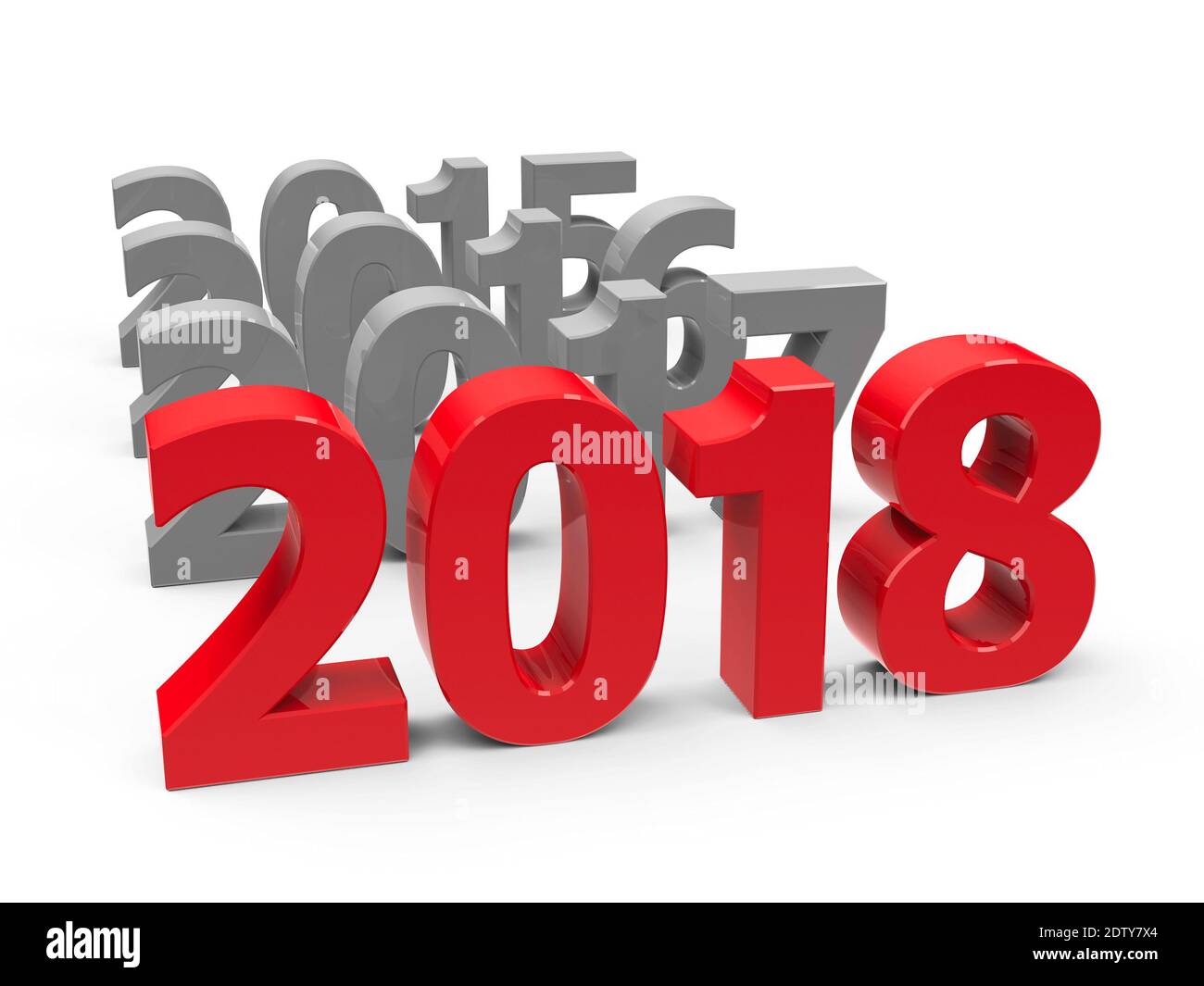 2018 auf einem weißen Tisch kommen stellt das neue Jahr 2018, dreidimensionale Darstellung, 3D-Illustration Stockfoto