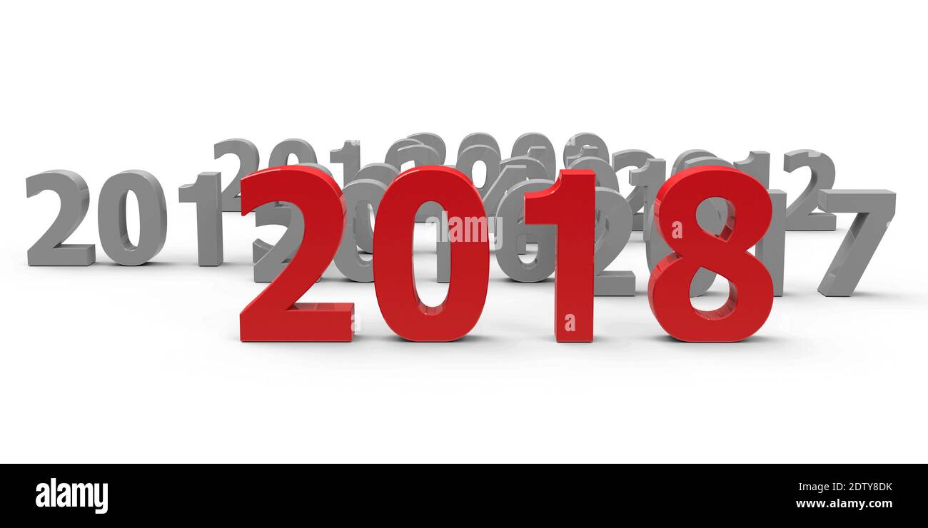 2018 Come steht für das neue Jahr 2018, dreidimensionales Rendering, 3D-Illustration Stockfoto