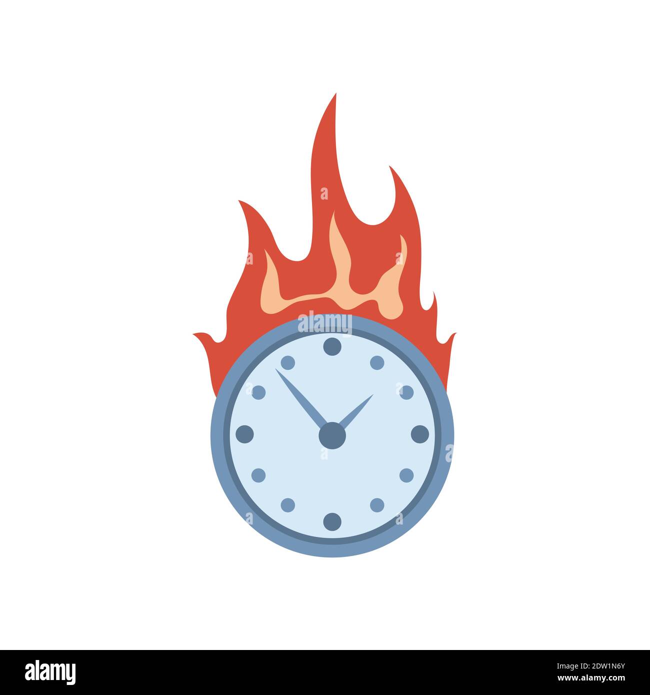 Brennende Uhr Vektor flache Illustration isoliert auf weißem Hintergrund.  Deadline, flammende Uhr, Uhr auf Feuerzeichen. Die Zeit läuft schnell  Element für Logo-Design Stock-Vektorgrafik - Alamy