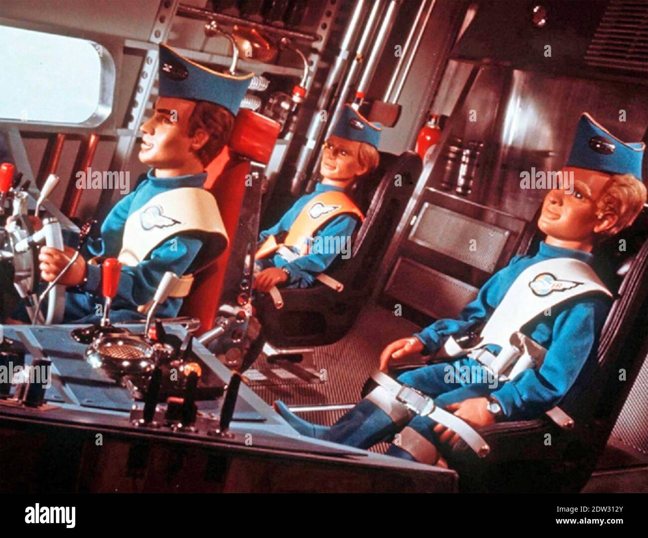 THUNDERRBIRDS SIND GO 1966 United Artists Film. Das Raumschiff Zero-X hebt ab. Die Familie Tracy fliegt zur Rettung. Stockfoto