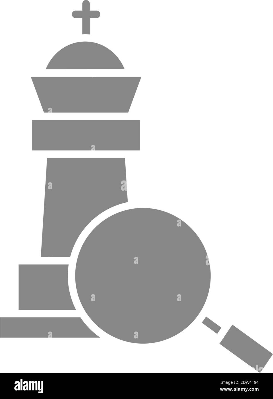 König Schach mit Lupe grauen Symbol. Brettspiel, Tischunterhaltung Symbol Stock Vektor