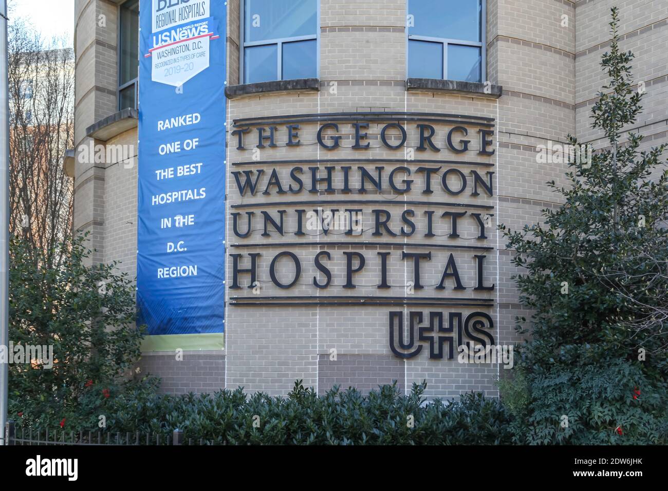 Zeichen des George Washington University Hospital in Washington D.C., USA. Stockfoto