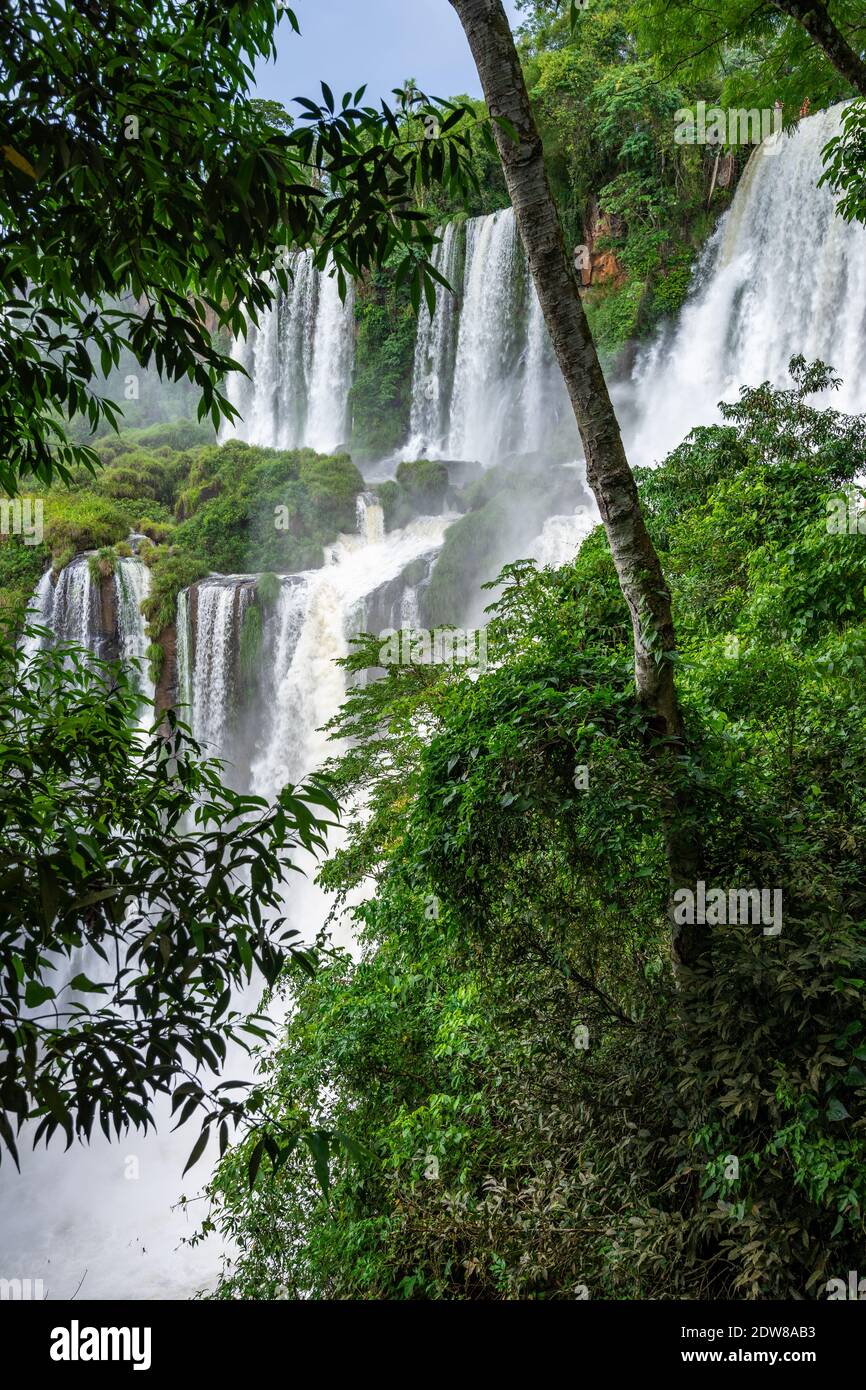 Einer der größten Wasserfälle der Welt, Foz do Iguaçu (Iguazu-Wasserfälle), von der argentinischen Seite aus gesehen Stockfoto