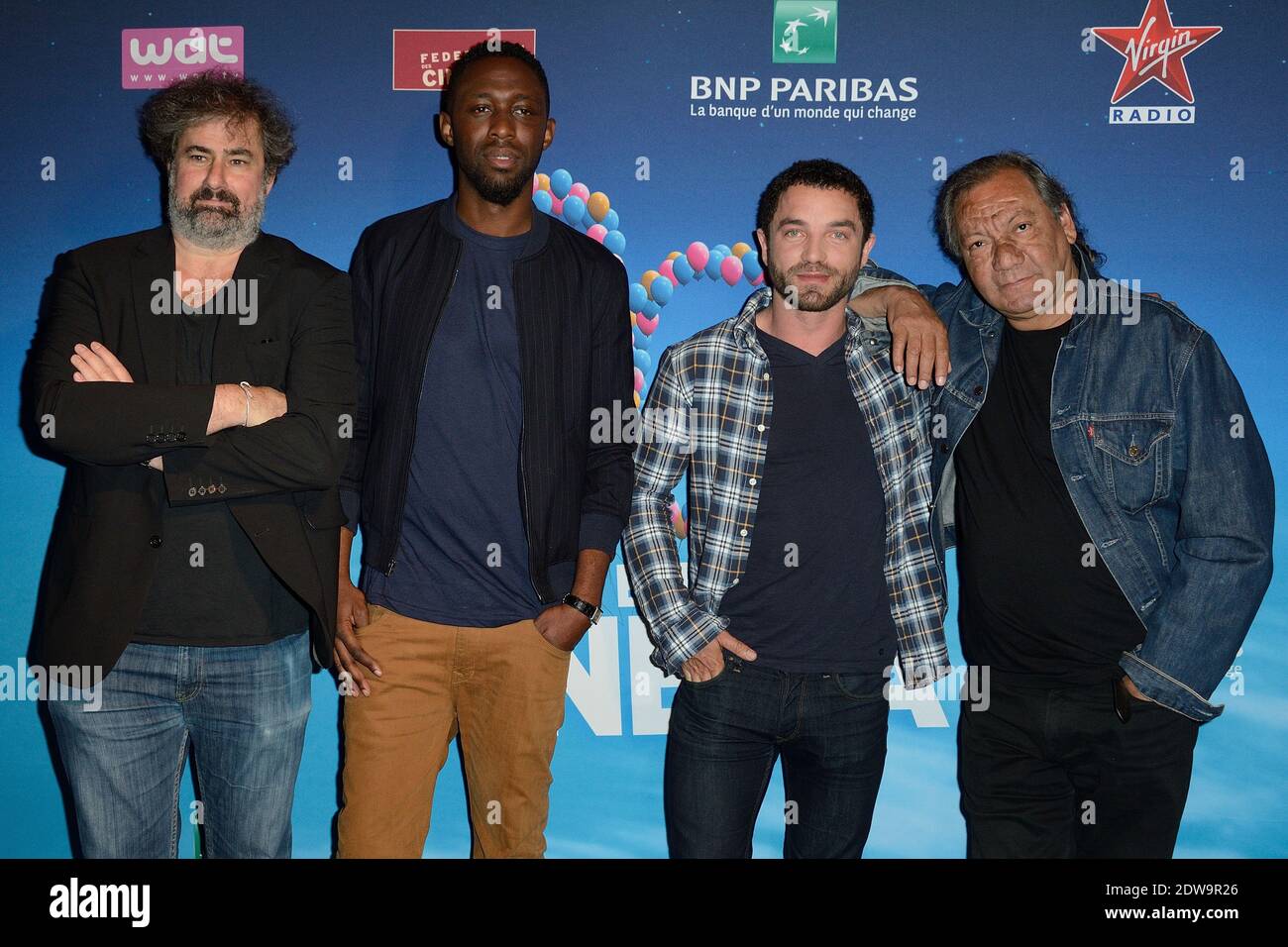 Gustave Kervern, Thomas Ngijol, Guillaume Gouix und Tony Gatlif nahmen an der Pressekonferenz zur "La Fete du Cinema 2014" Teil, die am 19. Juni 2014 im Studio Harcourt in Paris, Frankreich, stattfand. Foto von Nicolas Briquet/ABACAPRESS.COM Stockfoto