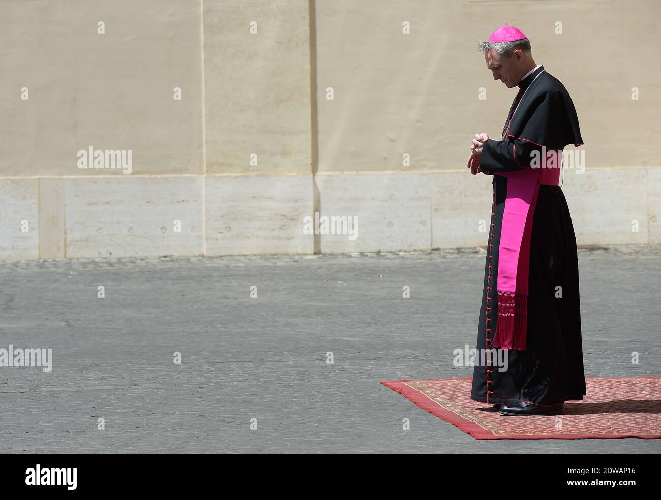 Georg Ganswein, Präfekt des Päpstlichen Hauses und ehemaliger persönlicher Sekretär von Papst Benedikt XVI., erwartet am 30. Juni 2014 König Felipe VI. Und Königin Letizia von Spanien im Vatikan. Der neue König und die neue Königin Spaniens haben Papst Franziskus bei ihrer ersten Auslandsreise als Monarchen getroffen und den Papst eingeladen, Spanien zu besuchen.König Felipe VI. Und Königin Letizia wurden von Franziskus in der päpstlichen Bibliothek begrüßt. Sie unterhielten sich etwa 40 Minuten lang privat. Foto von Eric Vandeville/ABACAPRESS.COM Stockfoto