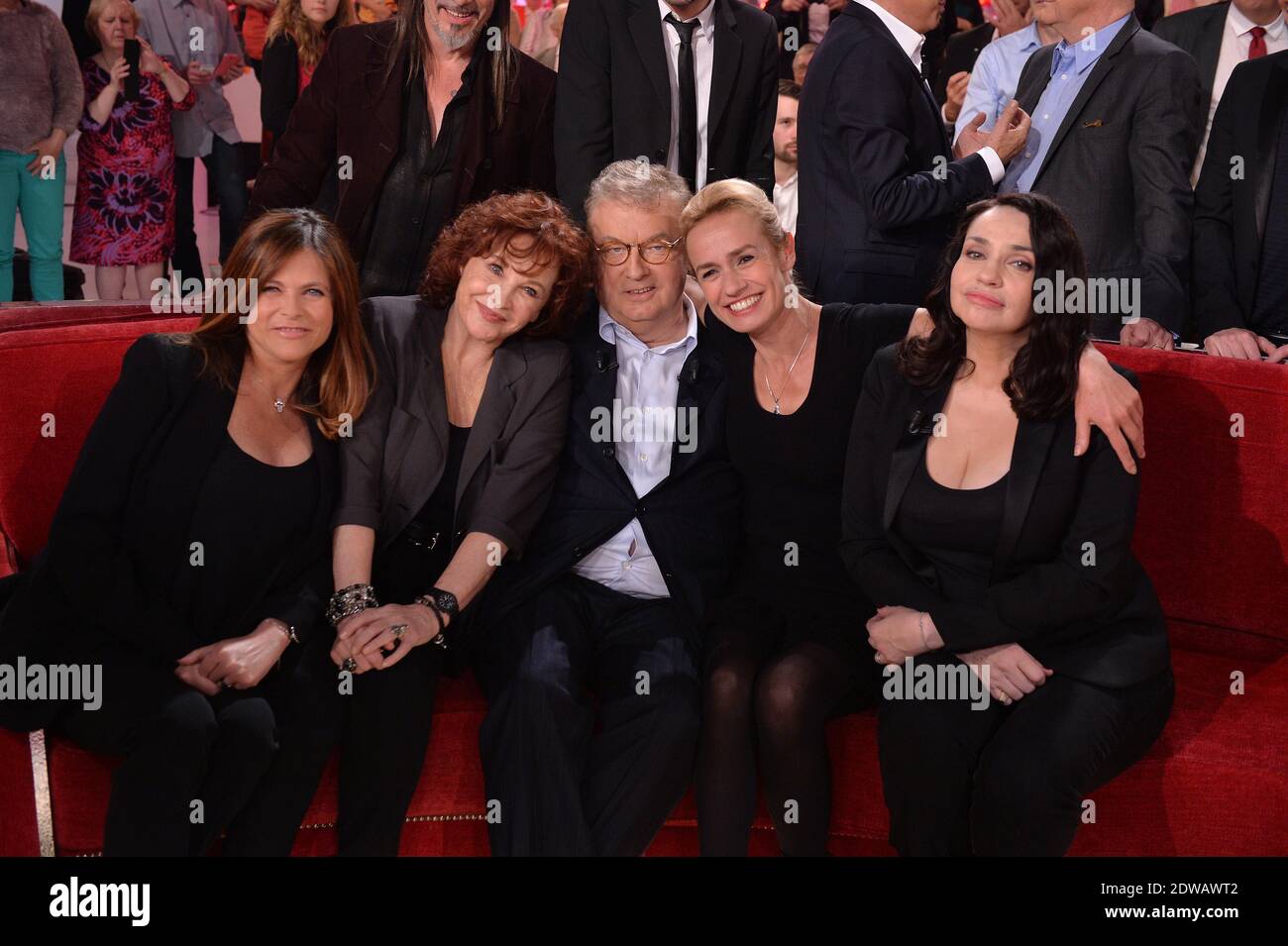 Charlotte Valandrey, Marlene Jobert, Dominique Besnehard, Sandrine Bonnaire und Beatrice Dalle bei der Aufnahme von Vivement Dimanche am 22. April 2014 in Paris, Frankreich. Foto von Max Colin/ABACAPRESS.COM Stockfoto