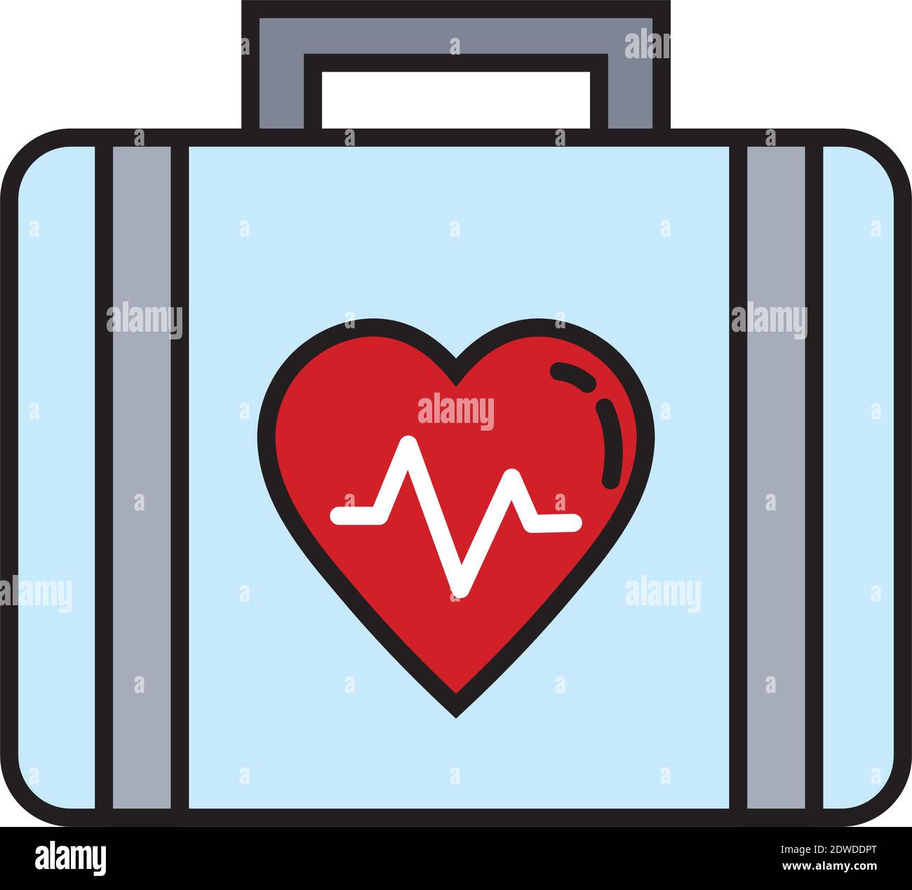 Medizinisches Kit mit Herzkardiologie-Linie und Fill Style-Symbol Stock Vektor