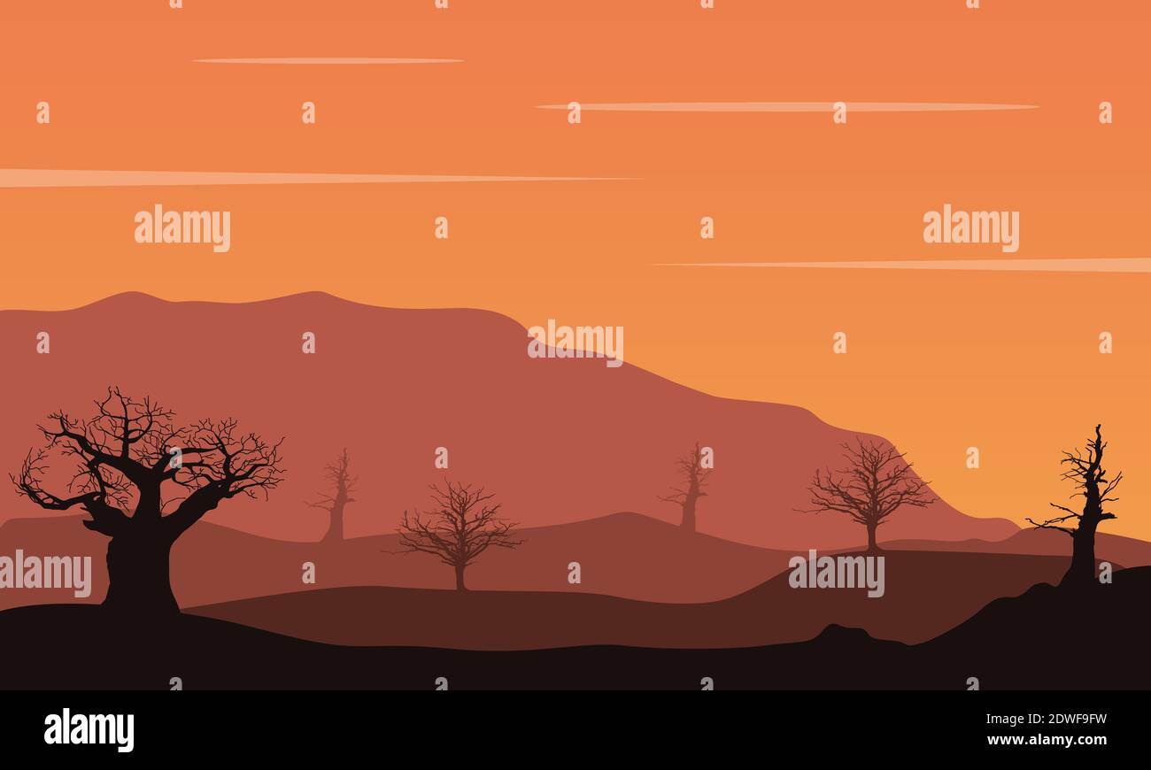 Wunderschöne Landschaft mit Wolken bei Sonnenuntergang. Stadtvektor Stock Vektor