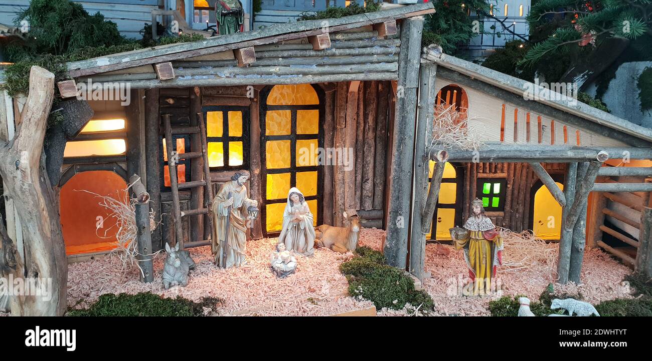Traditionelle christliche Weihnachtskrippe, Geburt Jesu Stockfoto