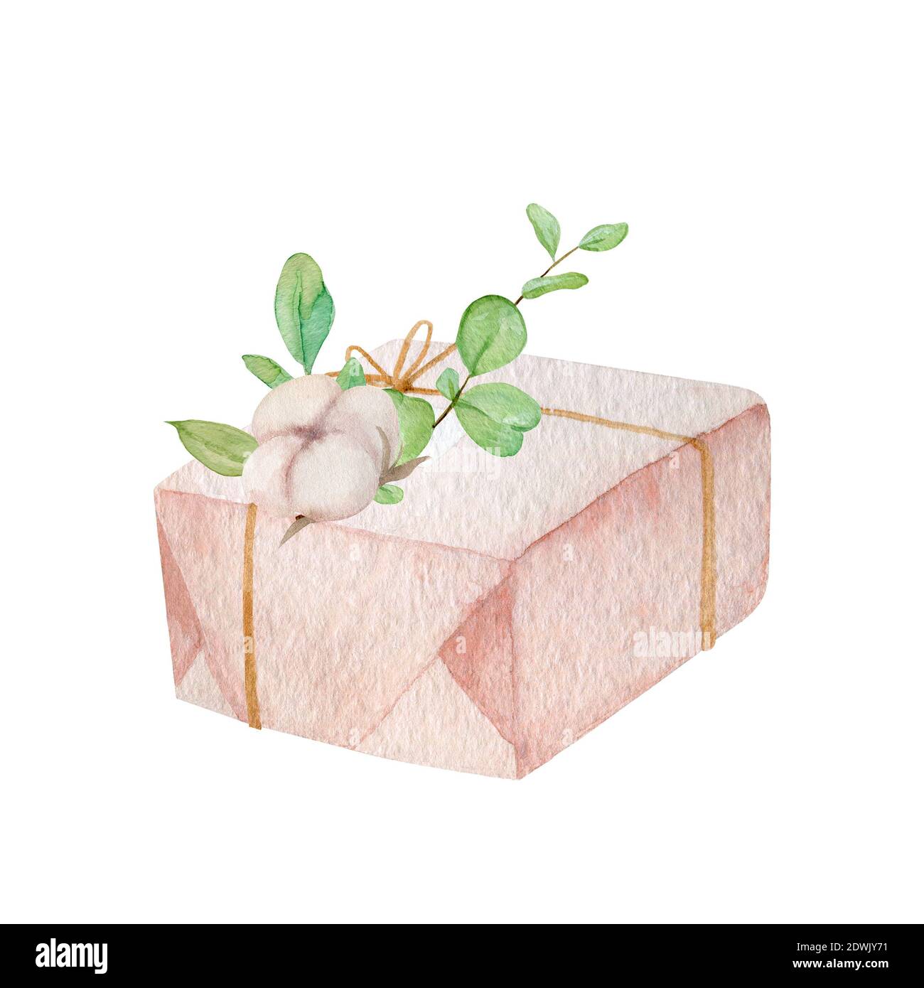 Handbemaltes weihnachtsgeschenk auf weißem Hintergrund isoliert verpackt. Stockfoto