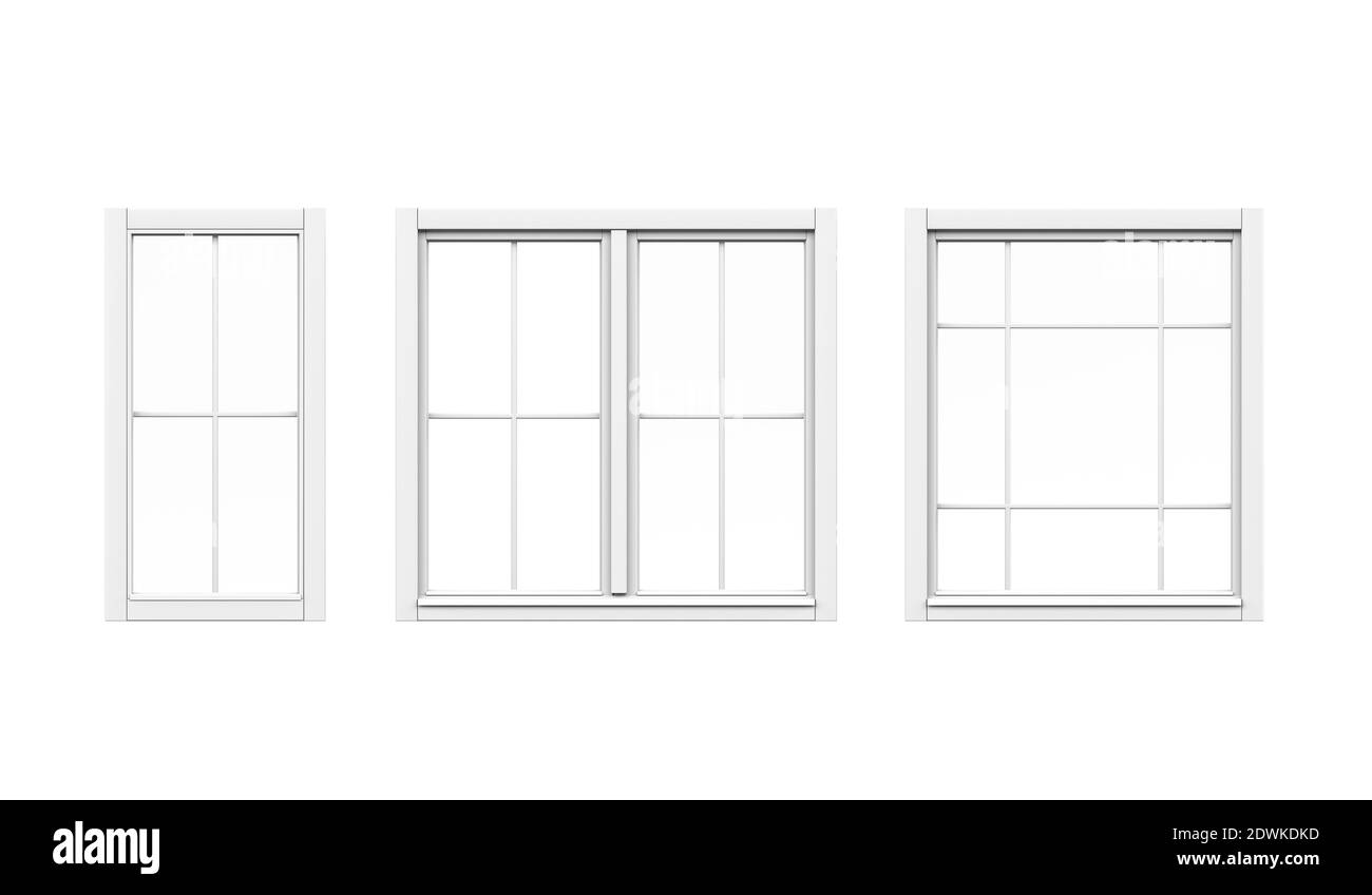 Moderne Windows-Mockup isoliert auf weißem Hintergrund - 3d-Rendering Stockfoto