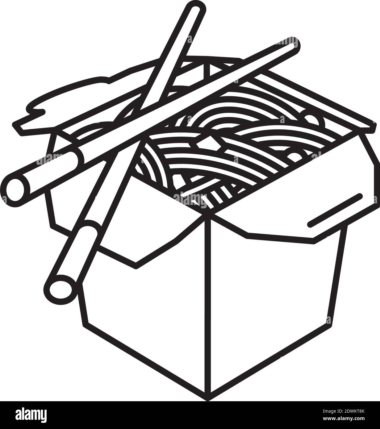 Chinesische Take-Out Food Box und Essstäbchen Vektor-Linie Symbol für Chop Suey Day am 29. August. Asiatische Lebensmittel Umriss Symbol. Stock Vektor