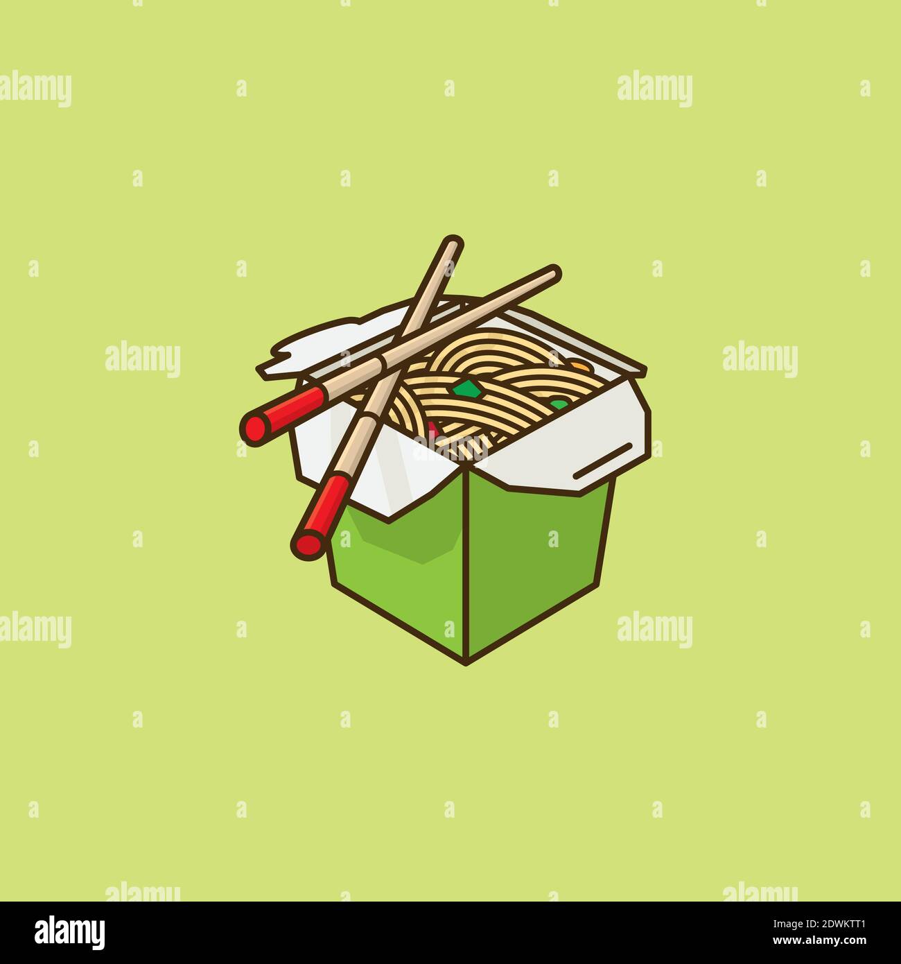 Chinesische Take-Out Food Box und Essstäbchen Vektor-Illustration für Chop Suey Day am 29. August. Farbsymbol für asiatische Lebensmittel. Stock Vektor