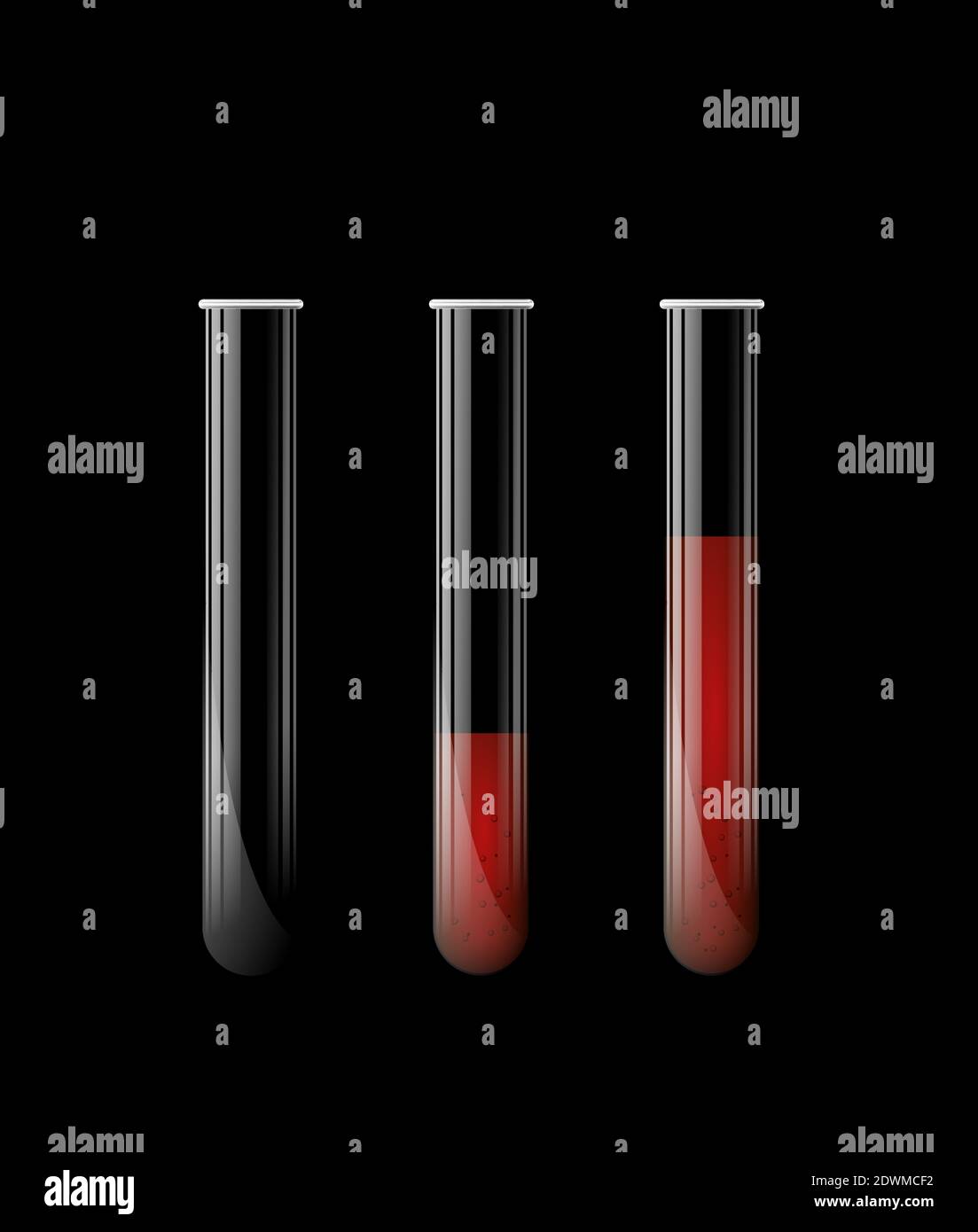 Set von chemischen Labor transparente Glasröhrchen für chemische Experimente Stock Vektor