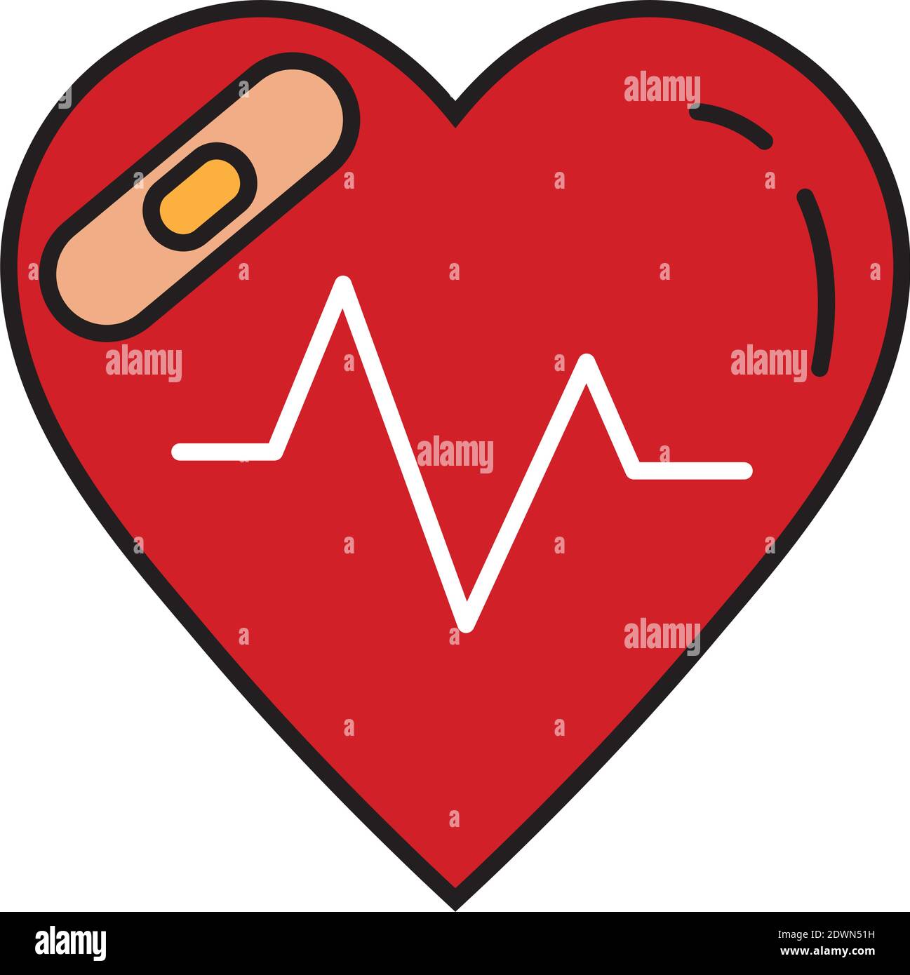 Herzkardiologie mit Heilbandage Linie und füllen Stil Symbol Stock Vektor