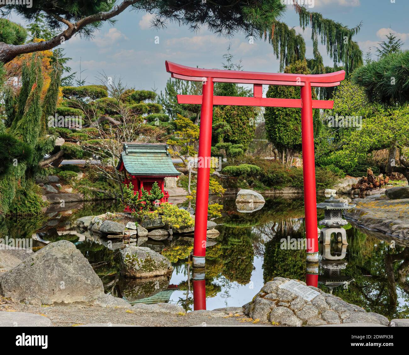 Japan in Tacoma - Schrein & Torii am Point Defiance Park, Tacoma, WA Stockfoto