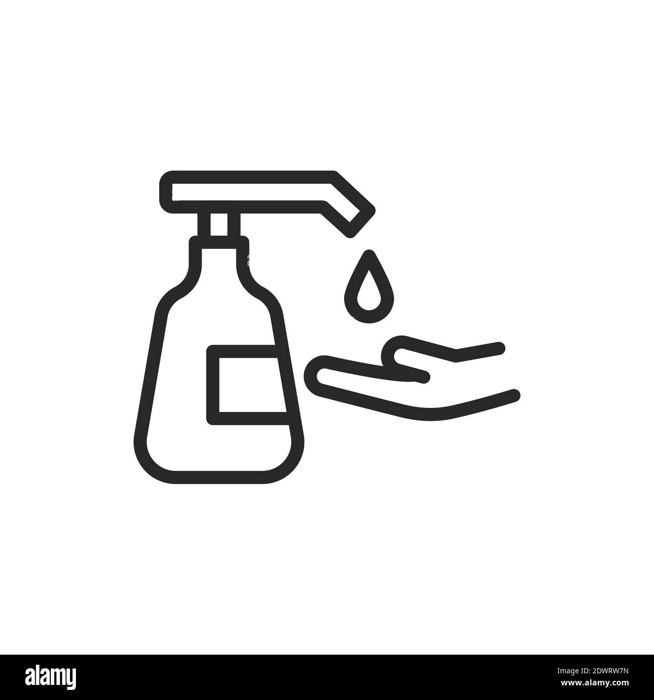 Antibakterielle Seife und Hand Farbe Linie Symbol. Isoliertes Vektorelement. Stock Vektor