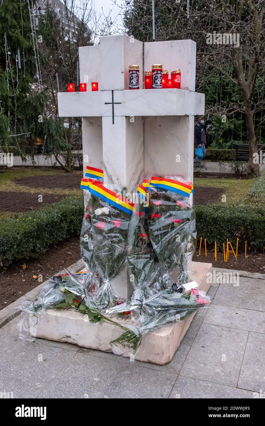 In Erinnerung an die antikommunistische Revolution von 1989 und die Menschen, die starben, Craiova, Rumänien, EU. Stockfoto