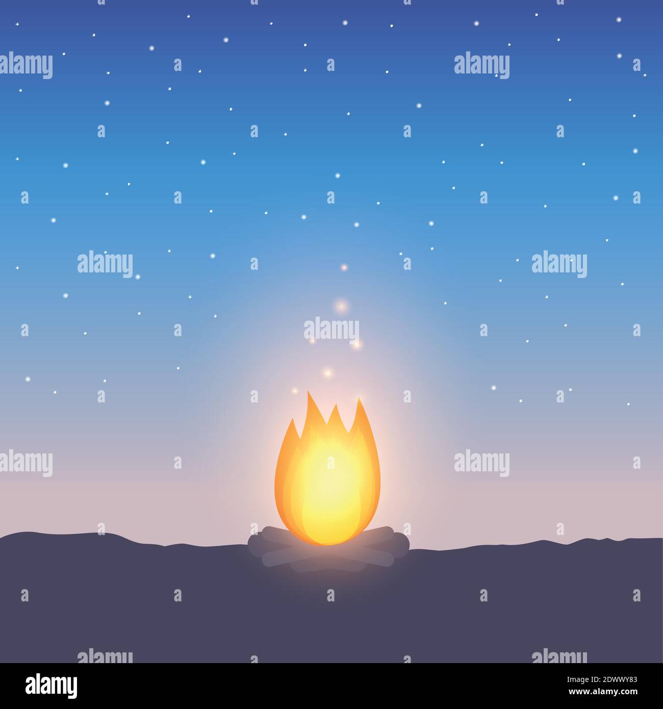 Lagerfeuer bei Nacht und Sternenhimmel Tierwelt Abenteuer Vektor Illustration EPS10 Stock Vektor