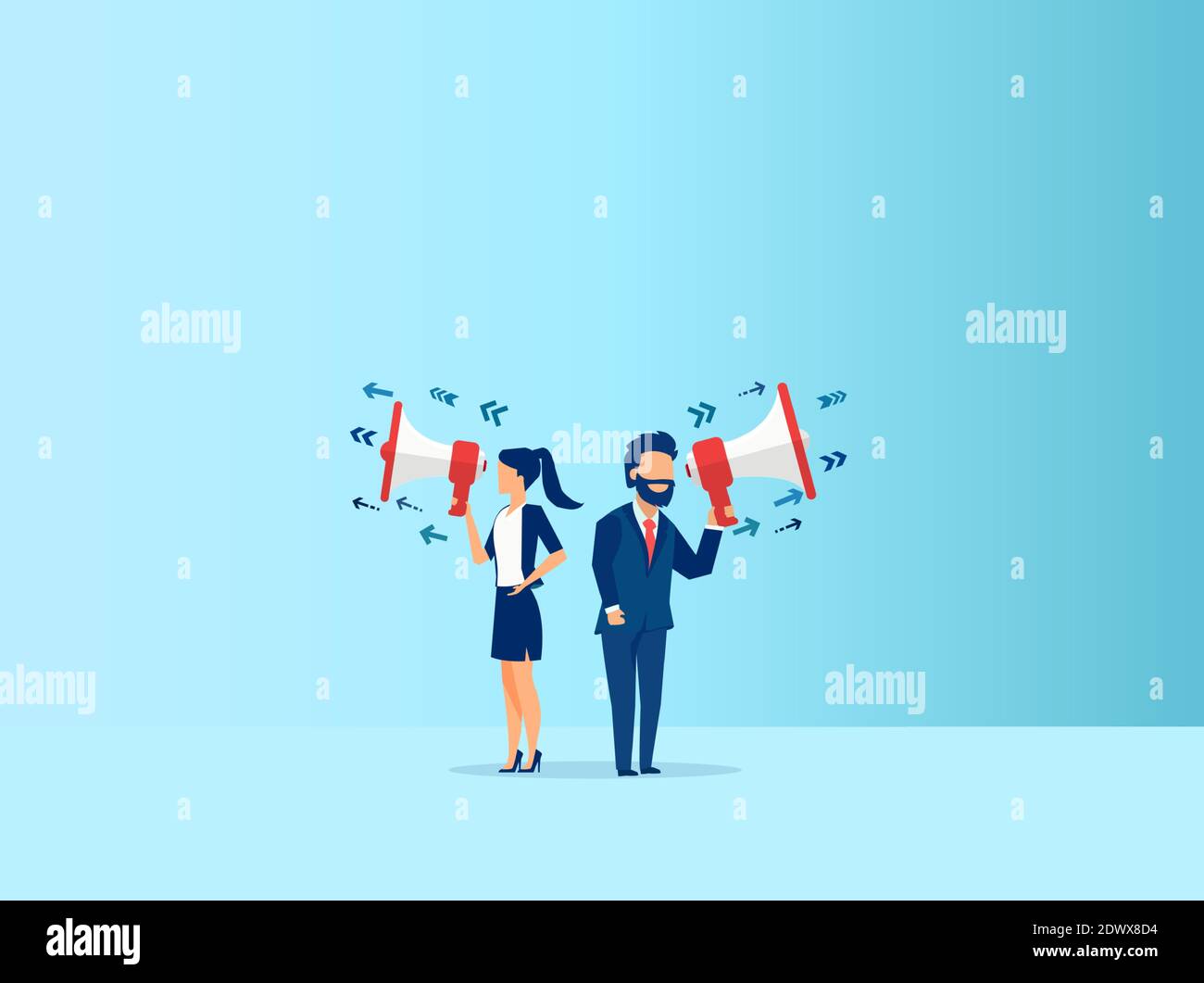 Vektor einer Geschäftsfrau und eines Geschäftsmannes, der eine Ankündigung macht Im Megaphon Stock Vektor