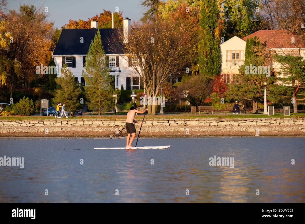 Mann auf Stand-up-Paddle-Board auf Dow's Lake, Teil des Rideau Canal in Ottawa Stockfoto