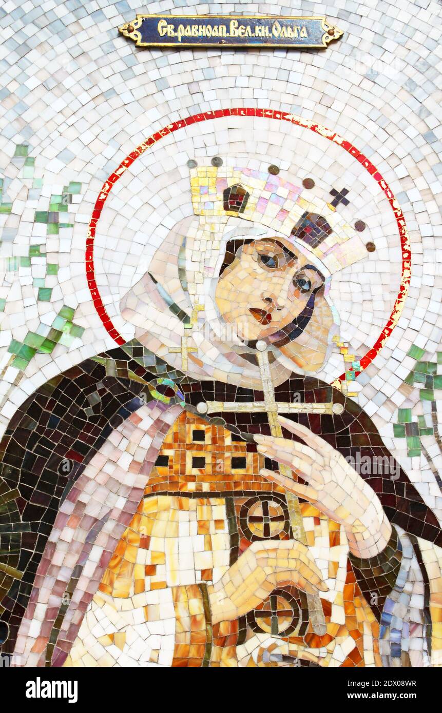 Mosaik der Heiligen Prinzessin Olga. Heilige Prinzessin Olga - erste bekannte weibliche Herrscherin des Landes, Kiew, Ukraine Stockfoto
