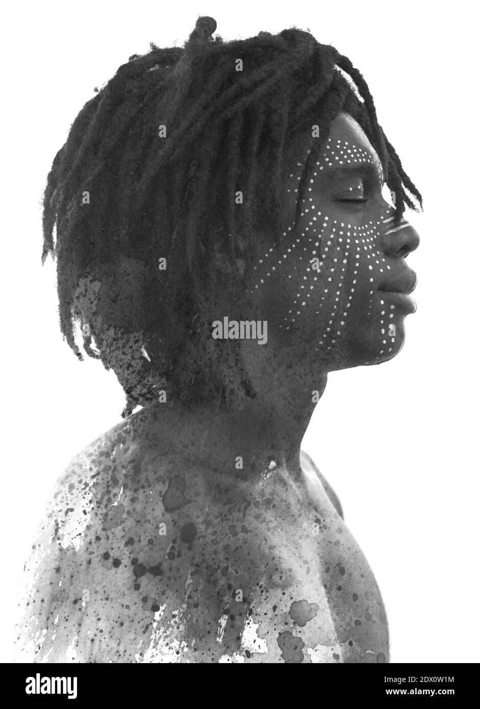 Schwarz-Weiß-Porträt auf weißem Background Stockfoto